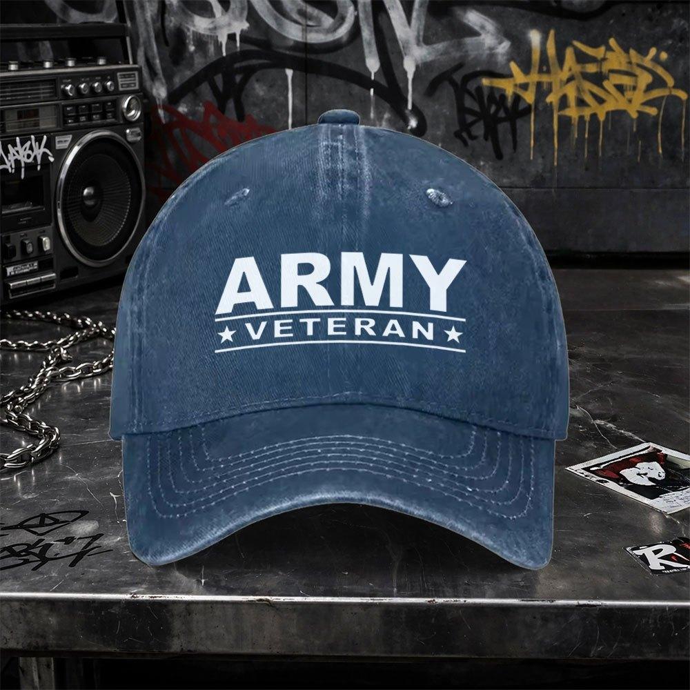 Vintage Washed Baseball Cap For Army Veteran Unisex Duckbill Hat With Hook Loop Closure Lightweight Washed Cap