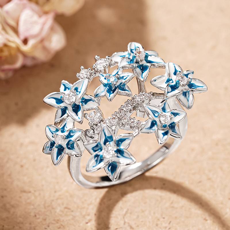 

Huitan Aesthetic Blue Flower Women Ring Charming Accessories Inlaid Shiny CZ Party Anniversary Fresh Style Female Zircon Gift 6