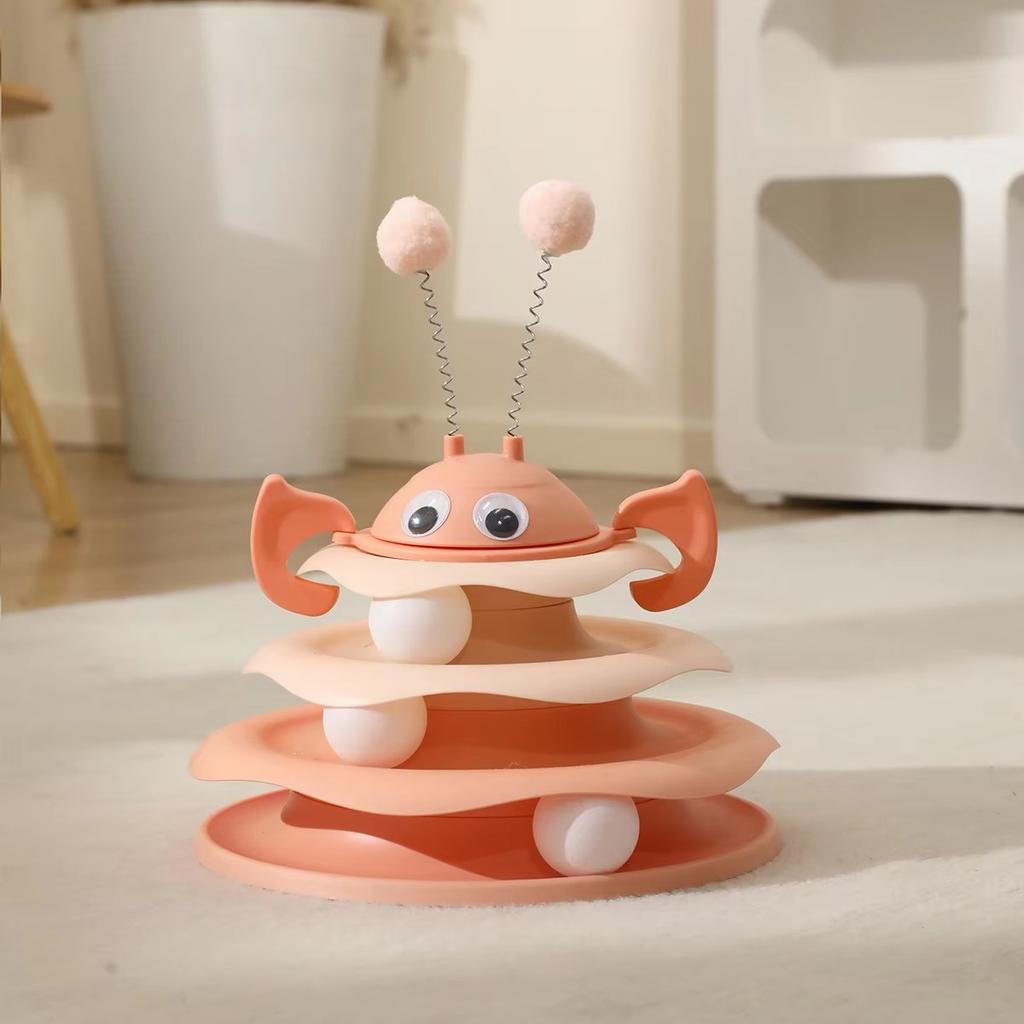 Plastic Cat Toy Turntable Top Swinging Ball Three Layer Track Cat Swinging Teasing Toy Pet Playtime Detachable