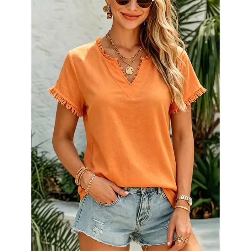 JPNTKY Women's Fashion Casual V-Neck Short Sleeve Blouses & Shirts