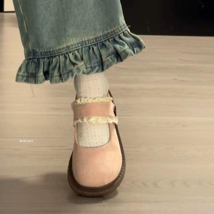 New college style Velcro Mary Jane shoes autumn height increase soft sole retro shallow mouth single shoes