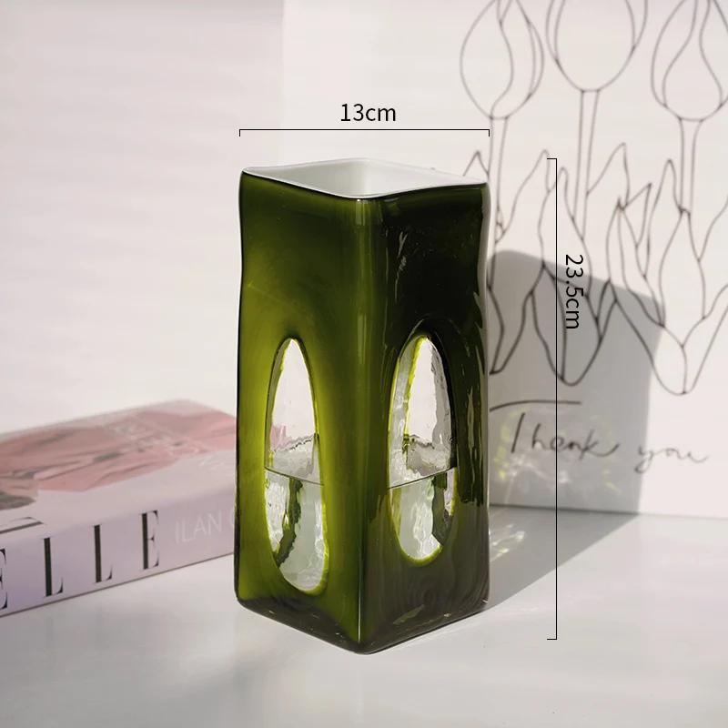 

Glass Vase Green Transparent Cutout Terrarium Square Hydroponic Flower Arrangement Plant Pot Home Decoration Accessories зелёный