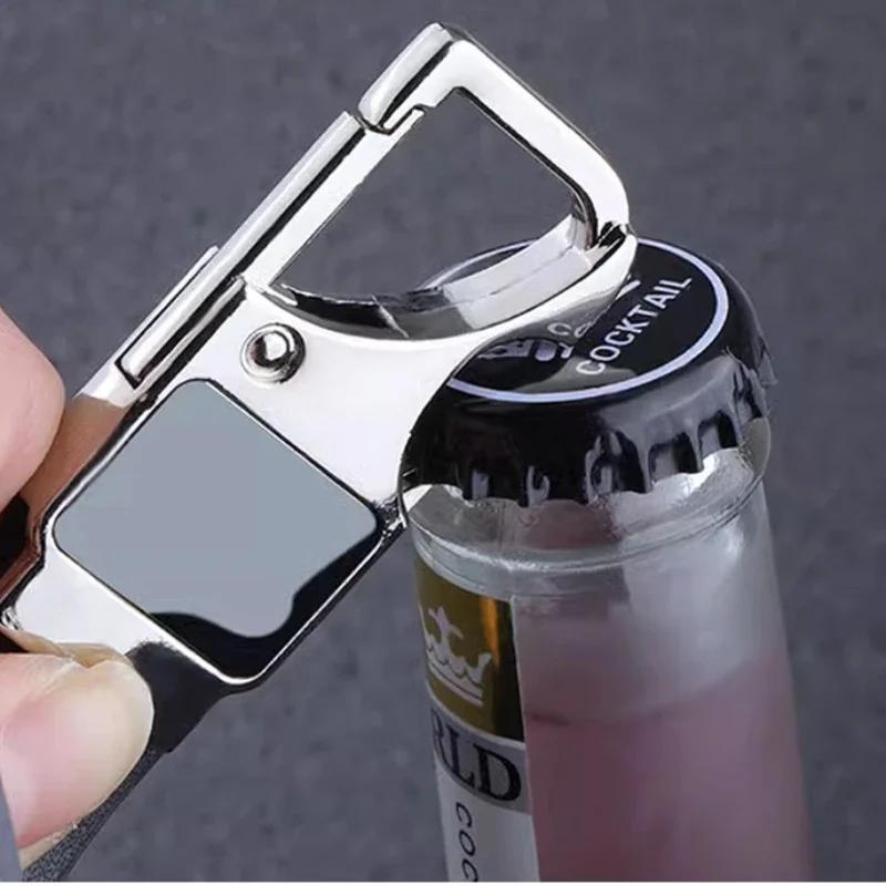Laser Custom Cowhide Bottle Opener Leather Metal Keychain Multifunctional Key Chain Laser Engrave Car Keyring for Men and Women