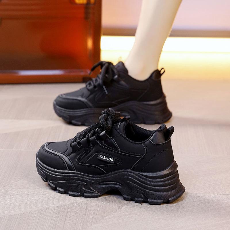 Leather Fashion Casual Sports Shoes Ins Tide Explosion Spring and Autumn 2025 New Models Step On Shit Feeling Thick Soles Dad Shoes Girl