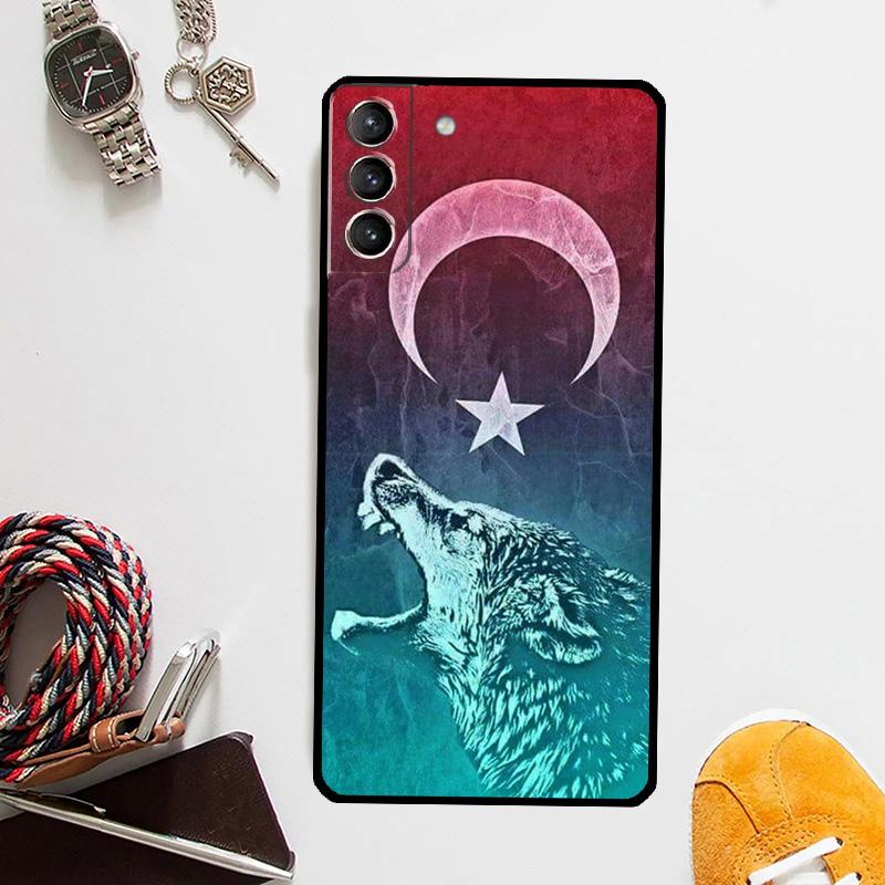 Turkey Turkish Flag Wolf Phone Case For Samsung Galaxy S24 Ultra S22 Plus S20 S21 S23 FE Note 20 10 S8 S9 S10 Cover