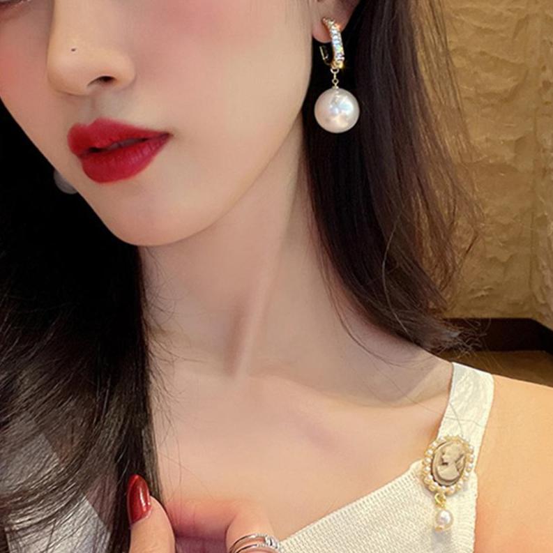 New Fashion Korean Bling Pearl Drop Dangle Earrings for Women Girls Luxury Shinying Zircon Wedding Earrings Jewelry Gift