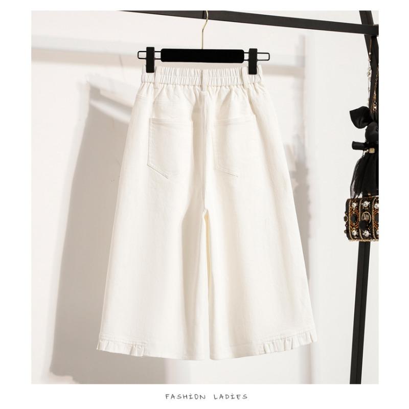 DIMANAF 2026 Summer Plus Size Women Pants Elastic Waist Oversize Loose Casual Lady Shorts Cotton Solid Black White 5XL