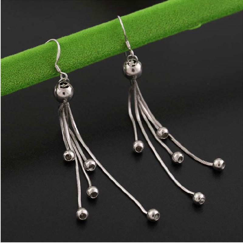 Korean Style Retro Beaded Tassel Drop Earrings for Women