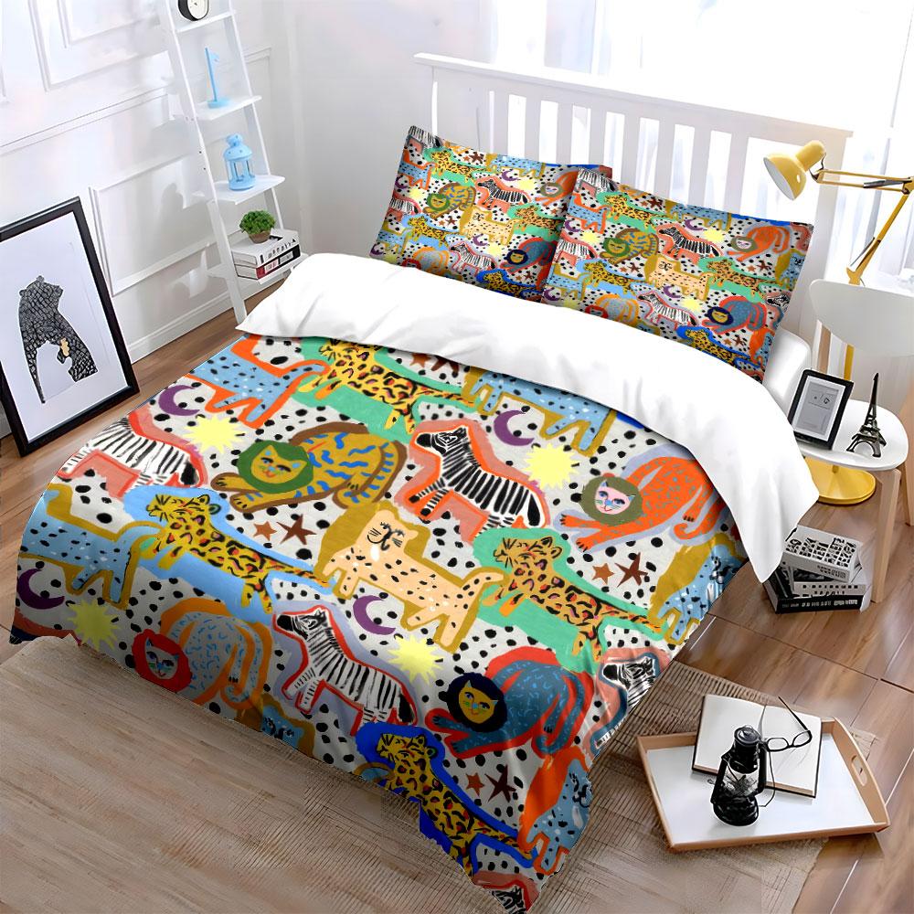 Colorful Animals Pattern Decor Set Soft Comfortable Duvet Cover Bedding Set Included 1*Duvet Cover & 2*Pillowcases, Gift