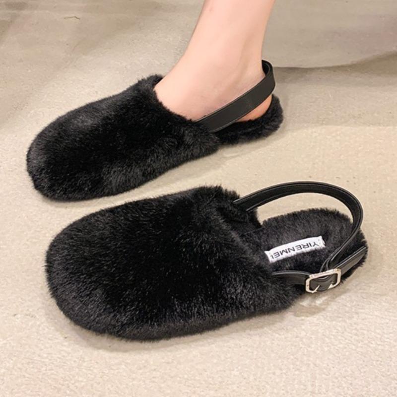 

Fashion Women Flats Fur Mules Shoes Fashion Casual Slippers 2025 Winter New Home Shoes Cozy Designer Flip Flops Walking Mujer Zapatillas 35 чёрный