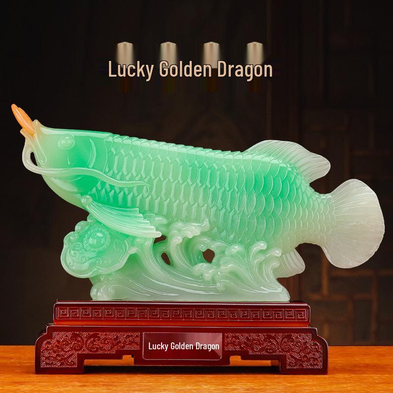 Golden Wealth Dragon Arowana Resin Ornament - Home & Office Decor Gift.