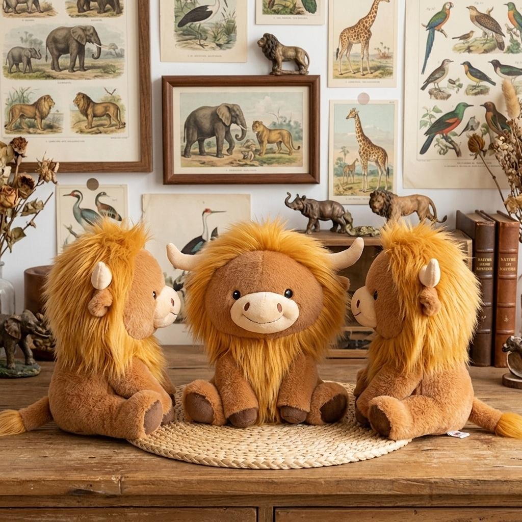 Highland Cattle Plush Toys Simulation Cattle Stuffed Doll Kawaii Toys Hobbies Collection Home Decor Toy Creative Birthday Gifts