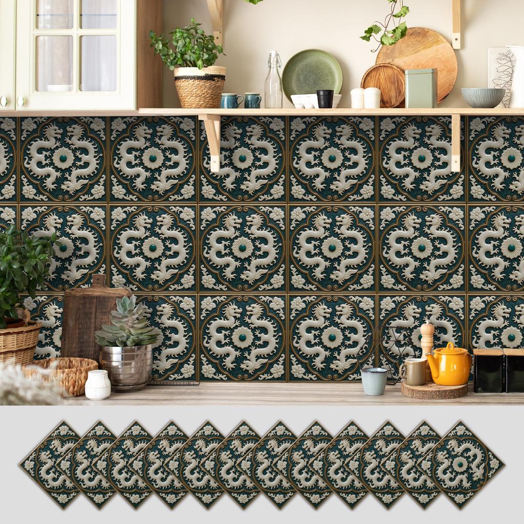 12 Self-adhesive Kitchen Waterproof and Oil-proof Wall Stickers, Bathroom Wall Decoration Renovation, Beautification Strong Wallpaper Stickers