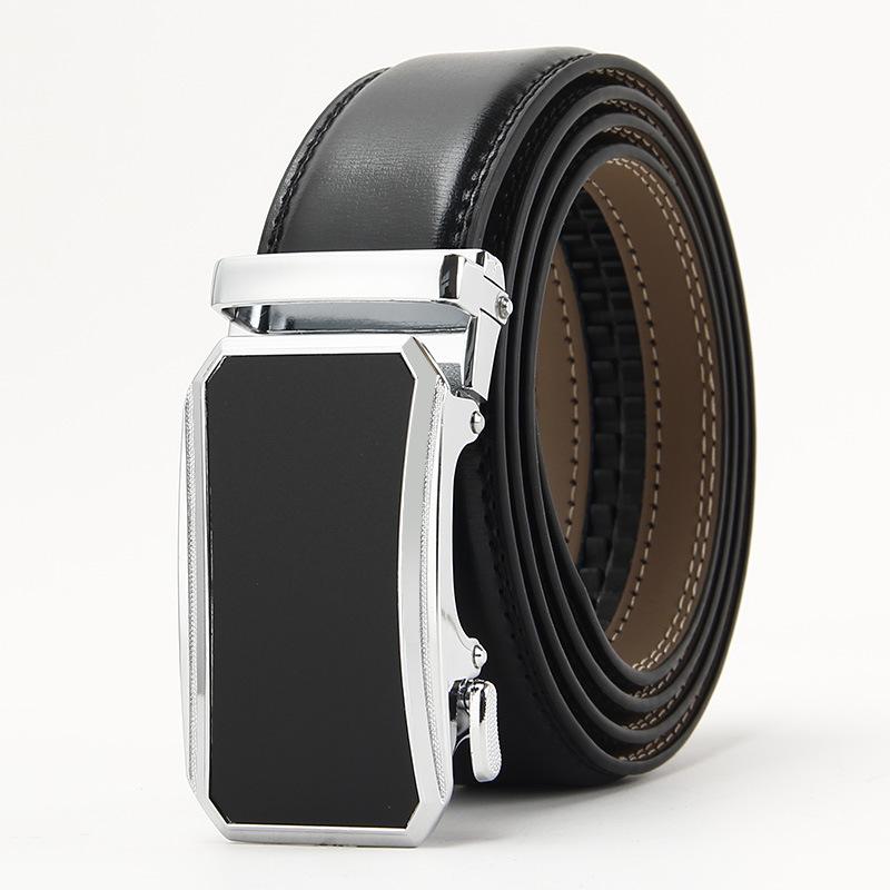 

Новый двухслойный ремень из коровьей кожи для мужчин с автоматической пряжкой, деловой мужской ремень, ремень из натуральной коровьей кожи 110-130cm