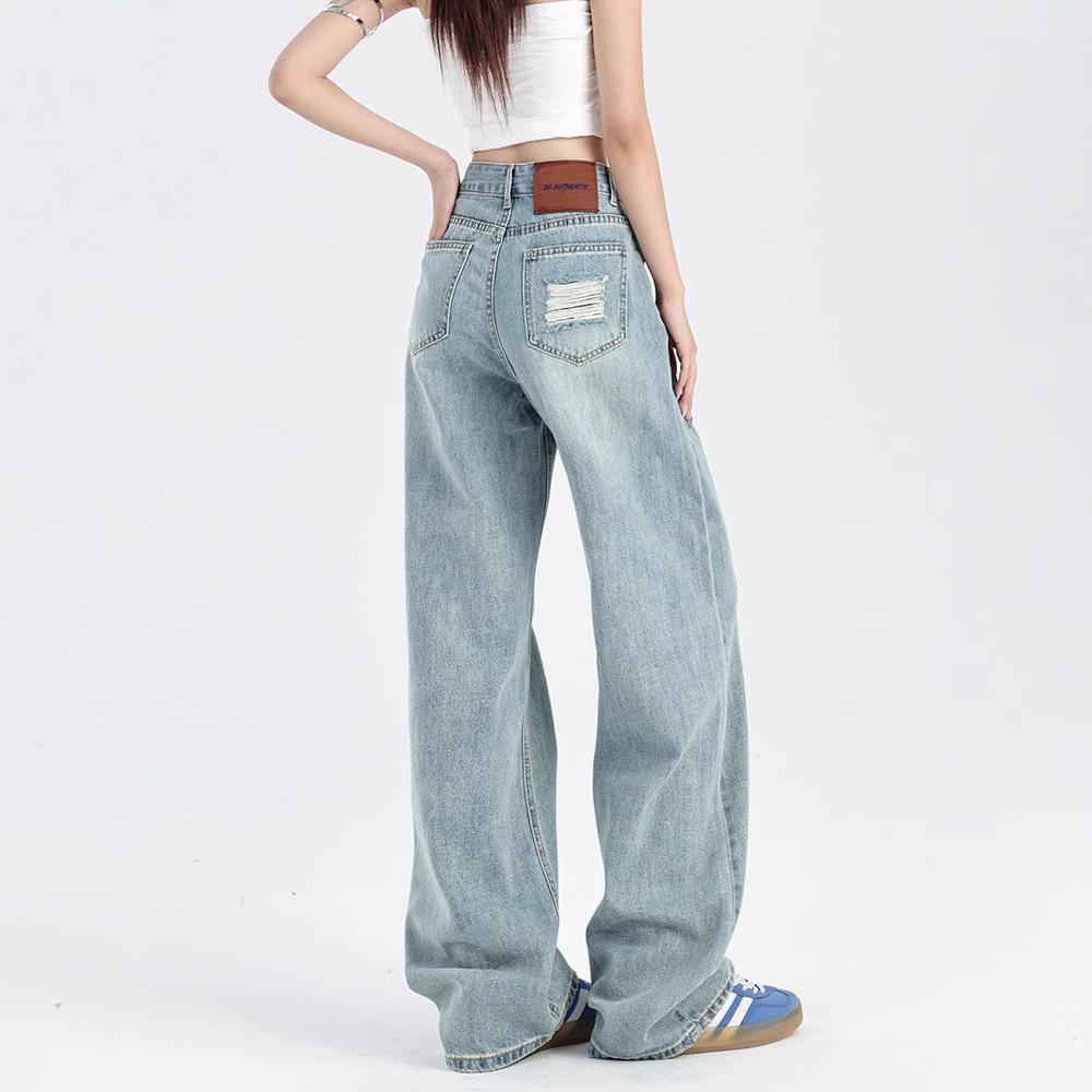 2025 Spring/Summer Women's High Waist Straight Leg Light Wash Non-Elastic Jeans - Slimming Bodycon Drapey Trendy Long Pants
