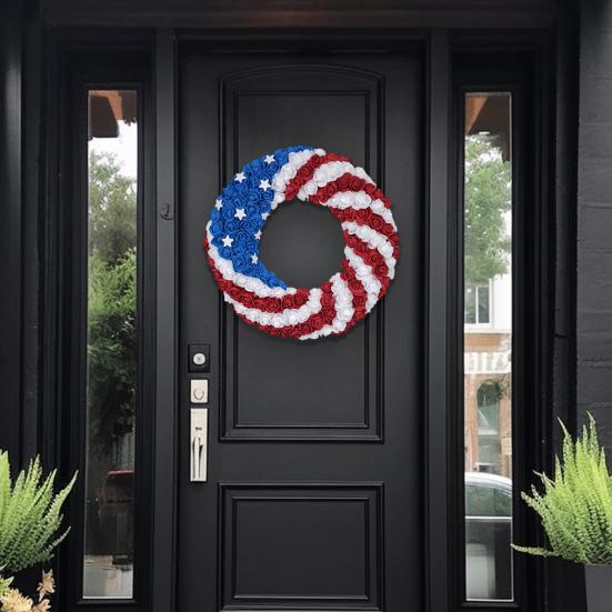 Patriotic 250th Anniversary Wreath Wooden Front Door Hanging Wreath 4th of July Independence Day Veterans Day Door Hanger Decoration