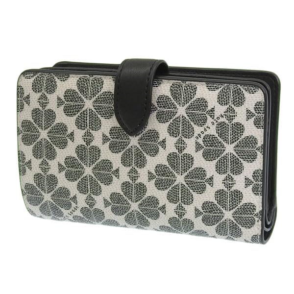 Kate Spade Women's Bifold Wallet, Compact, Outlet Brand, Black, Spade Flower Coated Canvas, Medium Compact Bifold Wallet, SPADE FLOWER KG488 001,
