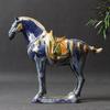Tang Sancai Blue Glazed War Horse Home Decor Ancient Porcelain Unearthed In Imitation Museum Decoration Sculptures Figurines