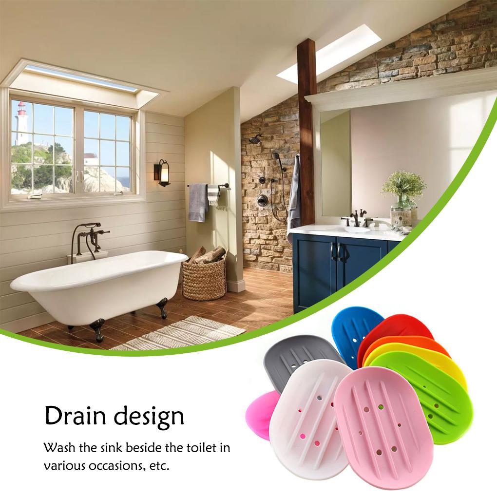 Silicone Bathroom Soap Dish Plate Holder Sponge Tray Case Water Draining Anti-skidding Shower Hiking Kitchen Washroom