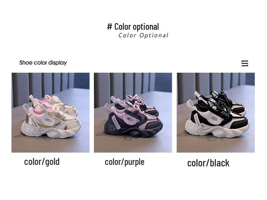 Girls' Trendy 2024 Spring Dad Sneakers - Versatile, Soft Sole, Mesh Sports Shoes for Kids