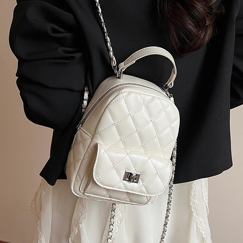 Summer Hot-selling Korean Foreign Style Small Fragrant Style Rhombus Multi-back Small Bag Women's Fashion Versatile Chain Backpack