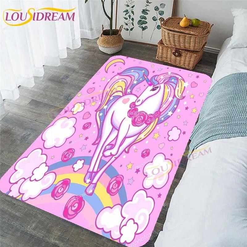 Tapetes de unicornio rosa, tapetes con estampado de unicornio en