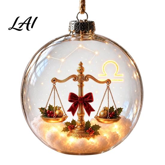 Hanging Baubles for Holiday Decor Lighted Zodiac Christmas Ornament Glowing Sign Ball with Warm LED Durable Xmas Balls Garden 3D Clear Acrylic