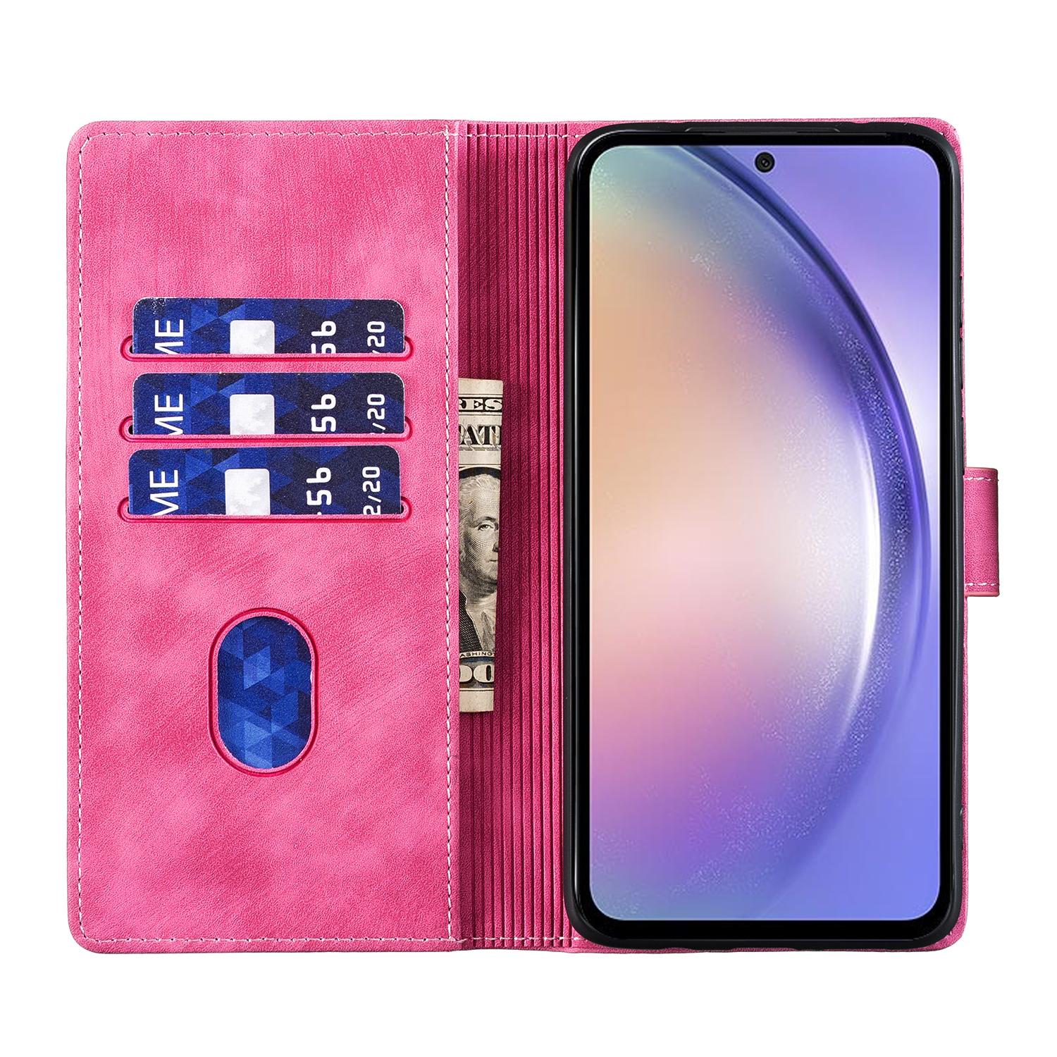 

For Samsung Galaxy S24 FE Case Heart Cat Folding Stand PU Leather Phone Cover Purple