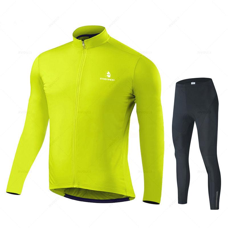 Autumn Cycling Suit Set  Pro Team Cycling Jersey 19D Bib Set MTB Uniform Bicycle Clothing Quick Dry Bike Clothes Mens Long Sleeves Wear