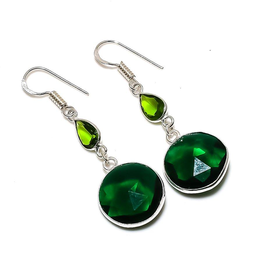 

Natural Chrome Diopside, Peridot Gemstone 925 Sterling Silver Earring 2.05 g0p83