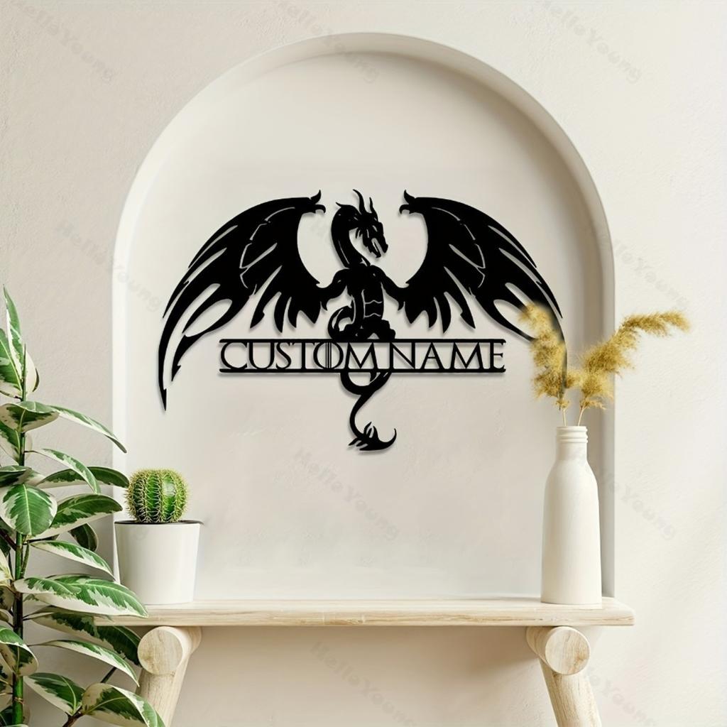 Customizable Metal Dragon Silhouette Sign Personalized Surname Plate Home Garden Wall Art Hot Sale