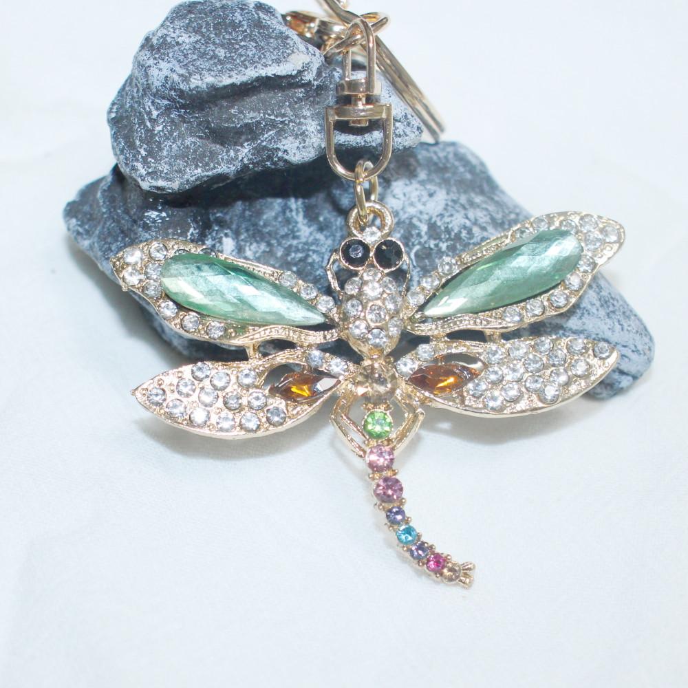 Rhinestone Bee Wing Keychain for Women Men Metal Gold Color Insect Animal Pendant Key Rings Jewelry porte clefs