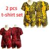 Summer European Streets Leopard Style Printed V-Neck Short Sleeved T-Shirt And Shorts Set Women's and Men's T-shirt Shorts Set