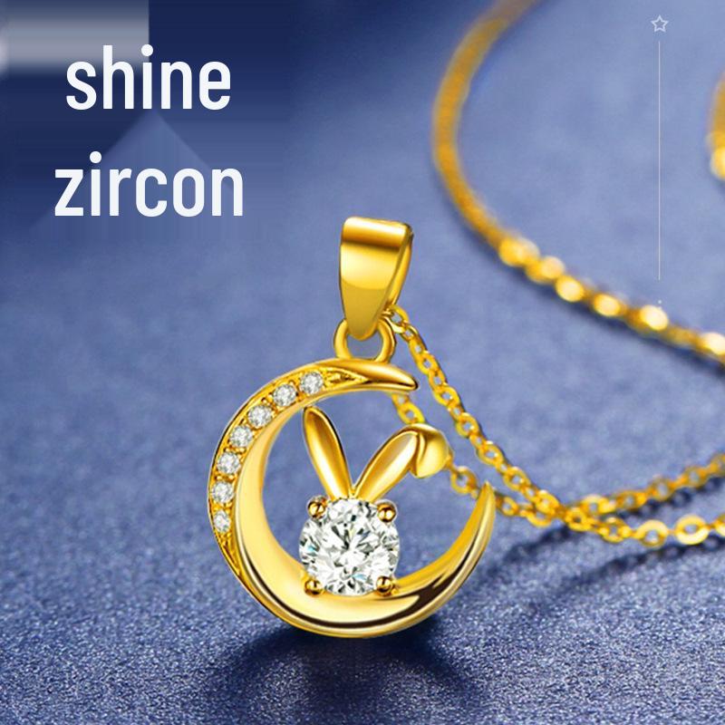 Moon Rabbit Gold Pendant Necklace: Year of the Rabbit Guardian Gift for Girlfriend