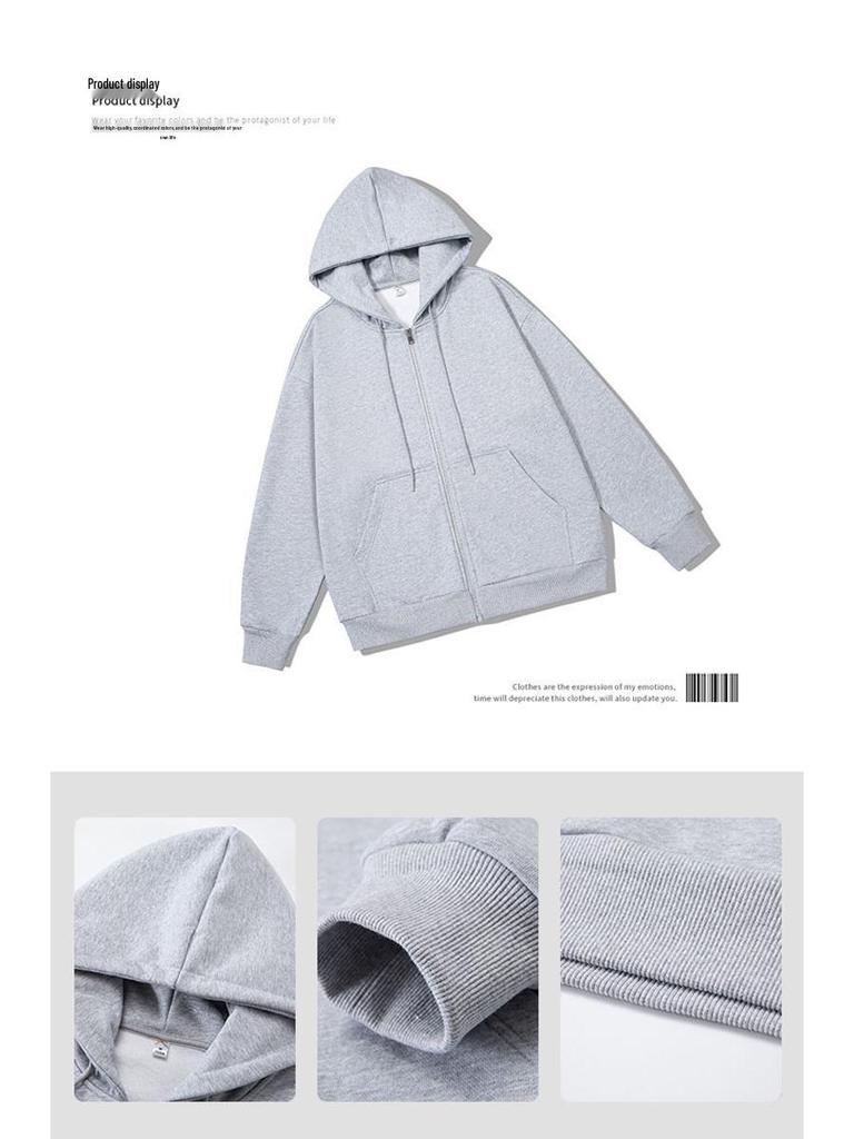 Autumn Winter British Youth Hooded Cardigan: Loose Fit Plus Size with Fashion Print and Hot Stamping