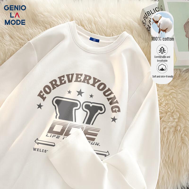 GENIOLAMODE Men's Loose Fit Long Sleeve Pure Cotton T-Shirt