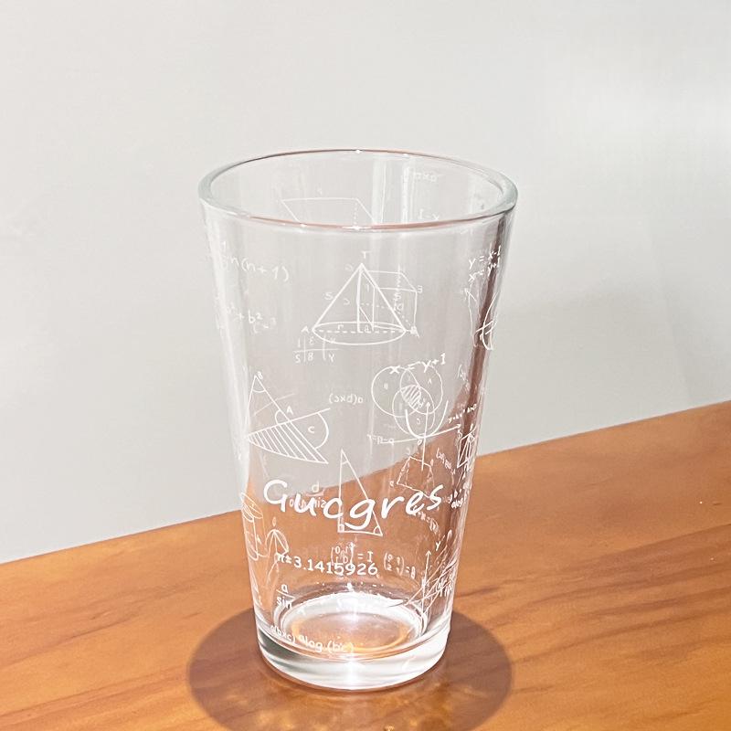 450ml High Borosilicate Glass Measuring Scale Cup With Straw Lid Clear Glass Tumbler Math Formula Milk Juice Coffee Mug Gift 450ml