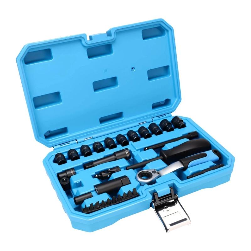 

Pass Through Socket Spanner Set Featuring Bidirectional Ratchet 12 Point Design Size 8mm to 24mm For Power Tool Impact Use