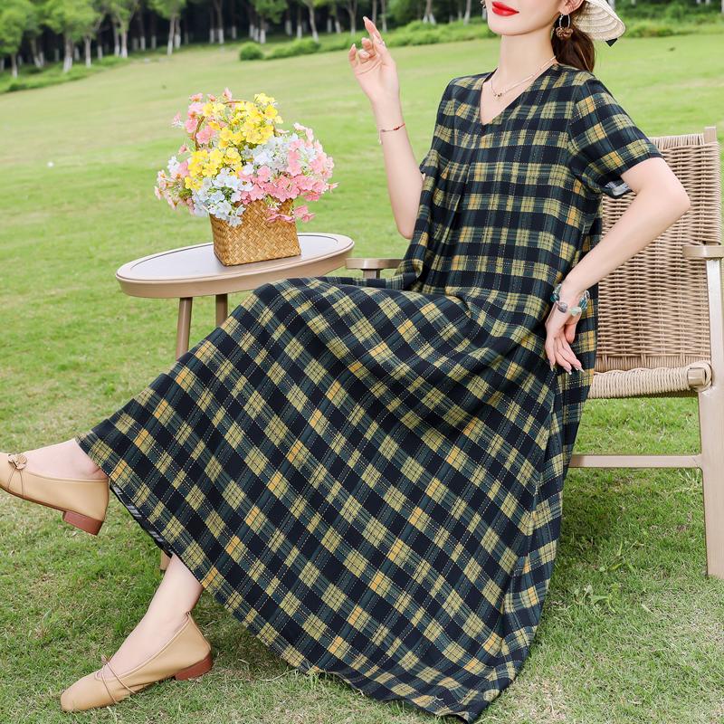 Elegant Women's Dresses Summer Vintage Clothes Plus Size Short Sleeve Casual Loose Long Dress