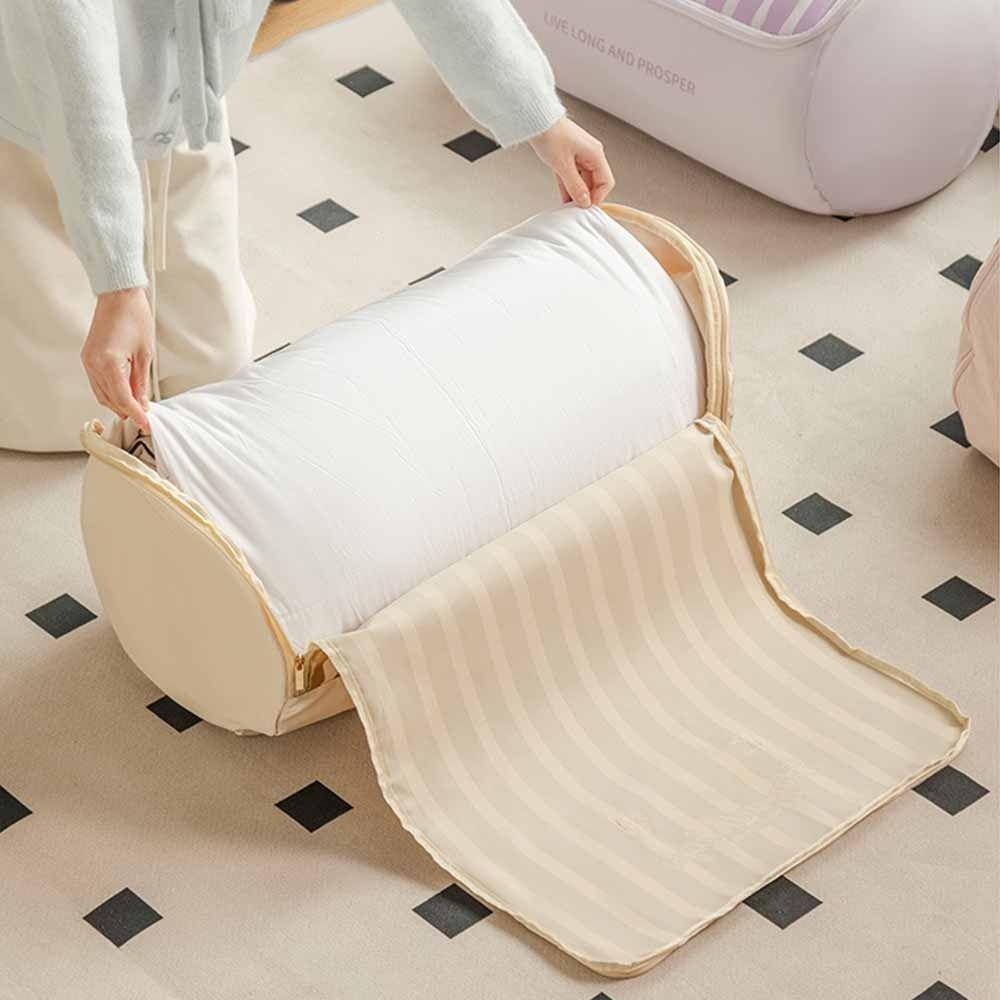 Large Capacity Cylinder Quilt Storage Bag Striped Pattern Compressible Bedding Organizer  Wardrobe