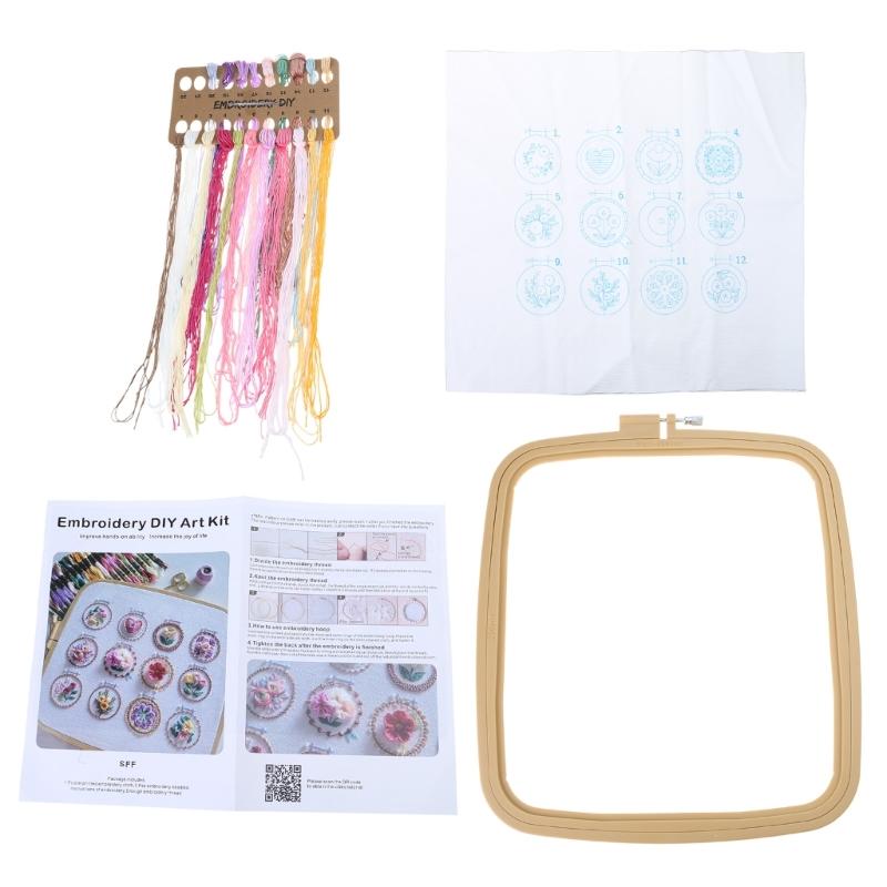 Sewing Kits 3D Flower Embroidery Kits with Pattern Handmade Small Flower Frame Embroidery Starter Kits for Woman 1