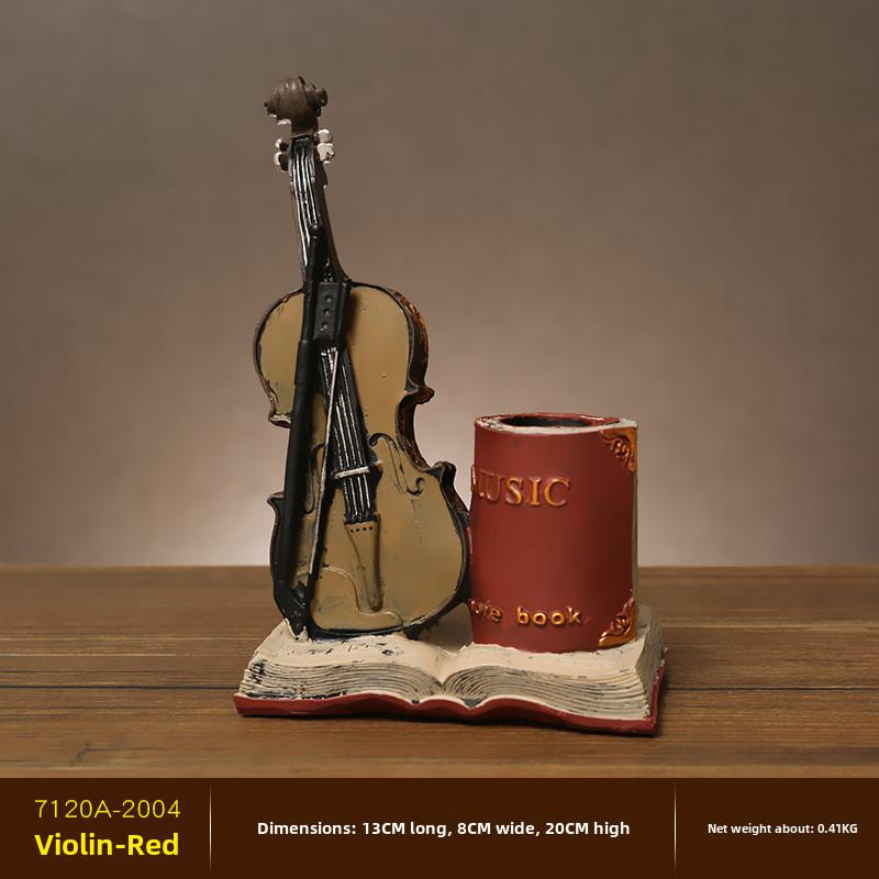 Resin Violin Classic Pen Organizer For Desktop Decoration In Living Study Room