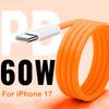 60W Type C To Type-C Fast Charging Cable for IPhone 17 Pro Max Air Orange Data Line for IPhone 15 16 17 Samsung USB-C Cable Wire