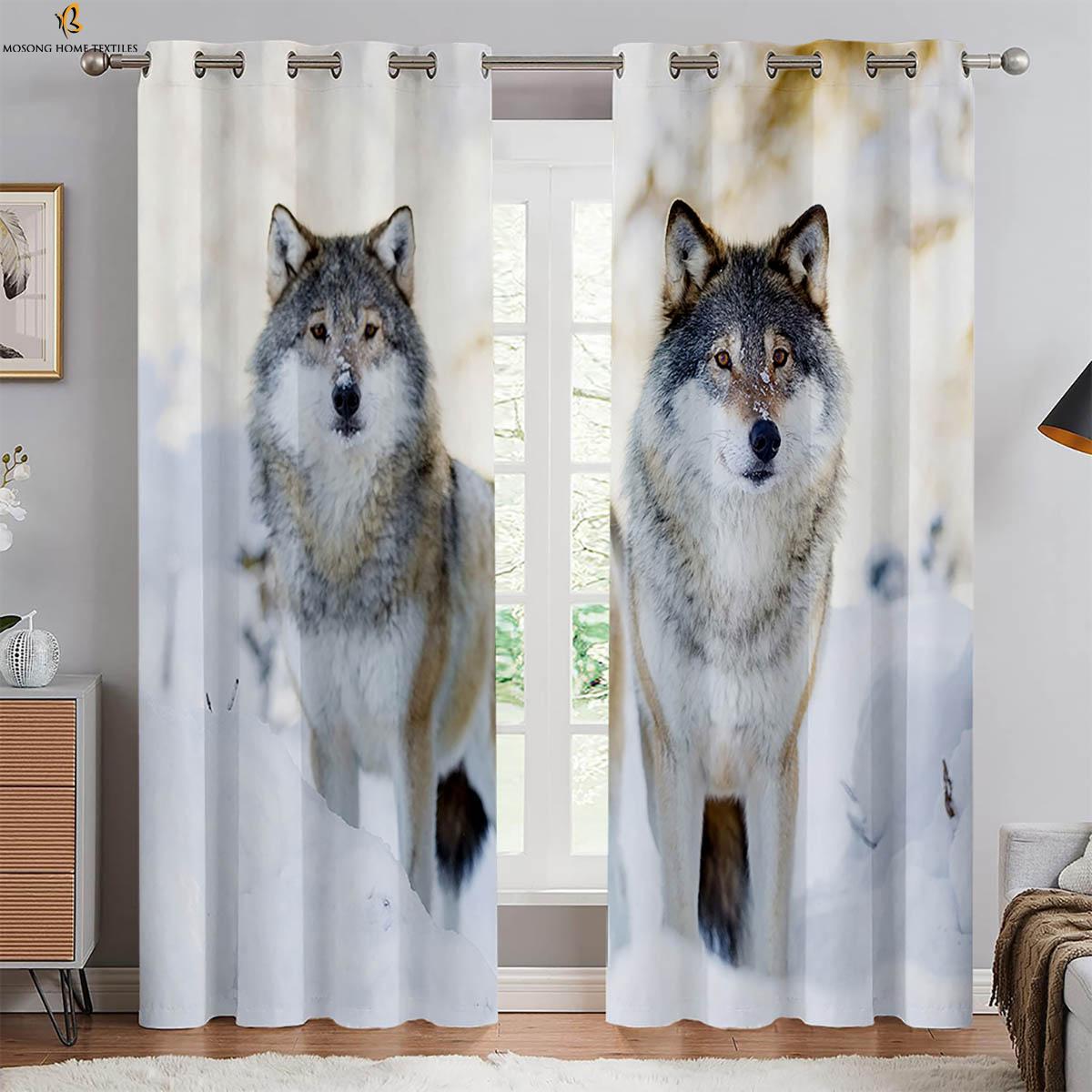 

Звездный волк 3D печатная штора с животным принтом затемняющая теплоизоляционная штора подходит для спальни кабинета гостиной украшения W50xH130(CM)x2PCS&Rod pocket