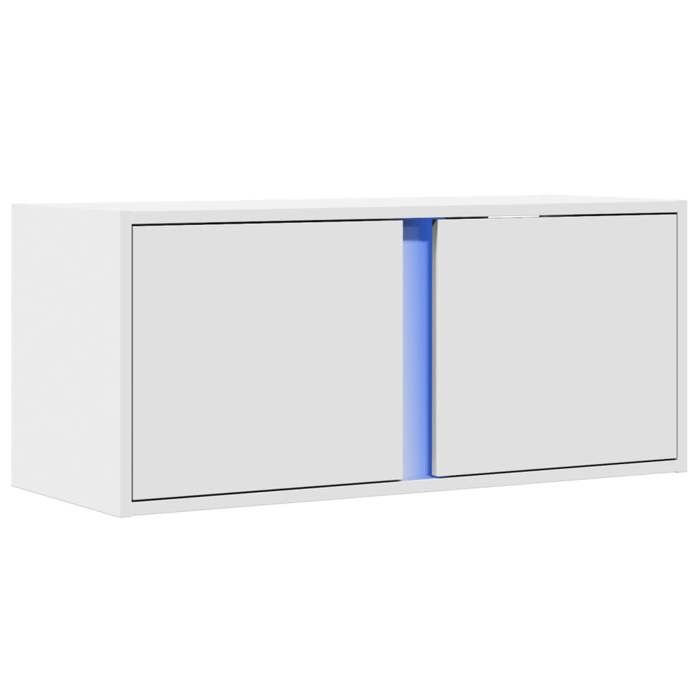 VidaXL Meuble TV mural avec lumières LED blanc 80x31x35 cm, meuble TV suspendu au mur, unité TV flottante, support TV mural, 852257