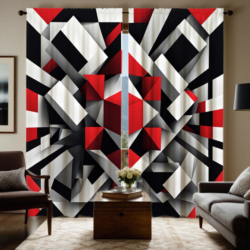 Piece Hd Digital Black White Series Minimalist Triangular Three Dimensional Geometry Curtains Home Decorating Style Curtain Modern Polyester Washable
