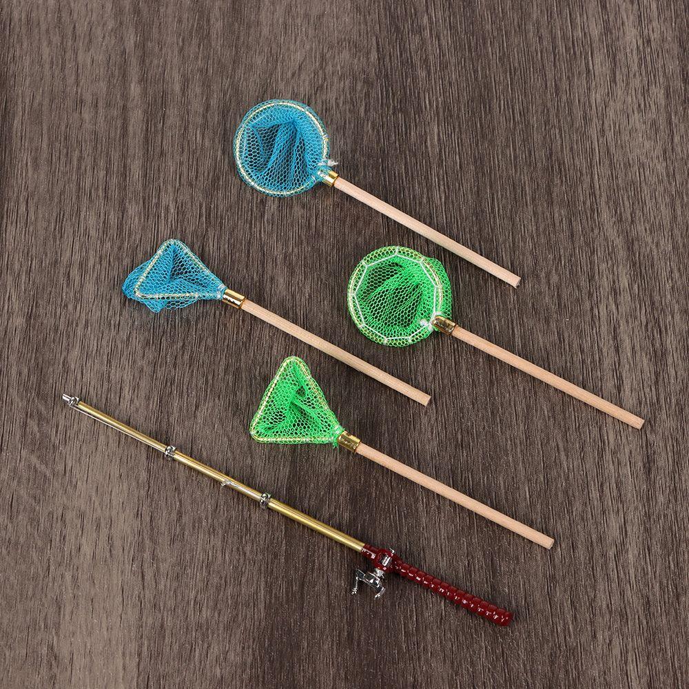 1:12 Scale Miniature Fishing Rod Fish Pole Trammel Net Dollhouse Decoration Doll Accessories Scene Model Micro Landscape