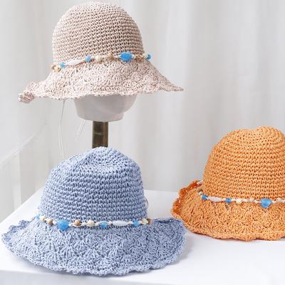 Casual Summer Outdoor Women Wide Brim Hat Hand Woven Straw Hat Beach Bucket Sun Hat Foldable Crochet Straw Hat for Women