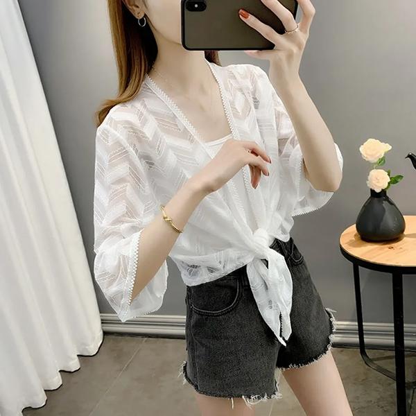 WTEMPO Women's Spring Summer Casual Versatile Thin Breathable Cardigans Female Casual Solid Color Lace Sunscreen Shawls Coats
