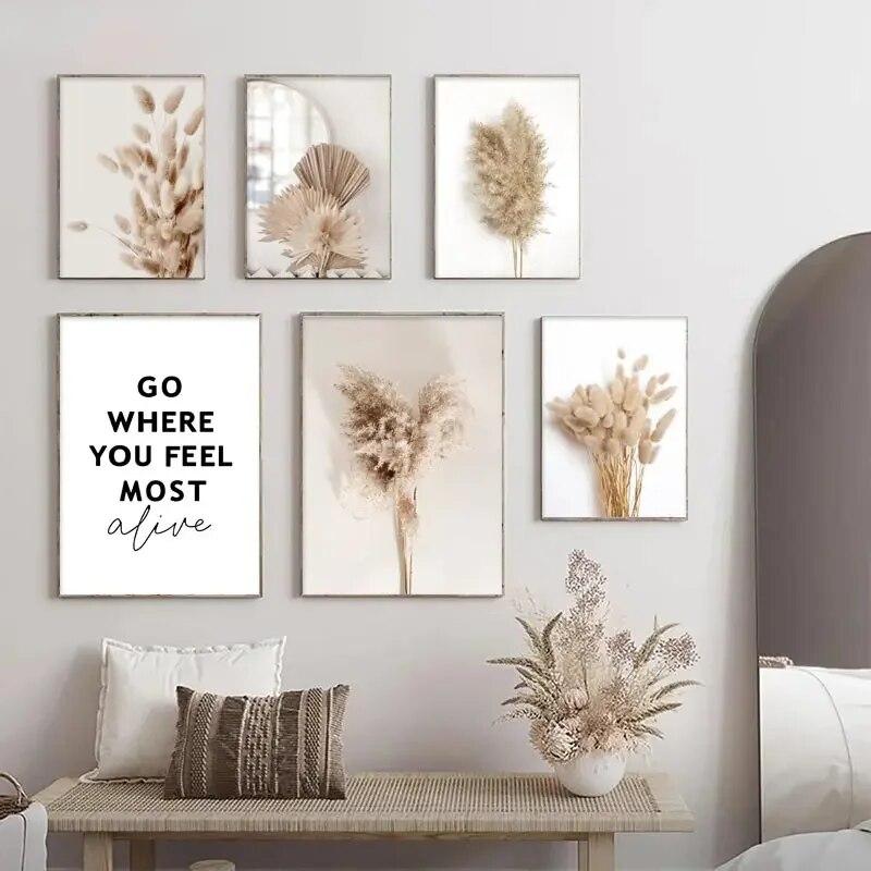 Beige Pampas Canvas Poster Shell Reed Leaf Modern Wall Art Prints Dried Flowers Print Pictures Nordic Posters Living Room Decor